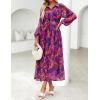 ZESICA Women’s Spring Floral Long Sleeve Maxi Dresses 2026 Casual Button Belted Chiffon Boho Wedding Guest Party Dress(Purple)