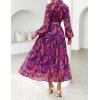 ZESICA Women’s Spring Floral Long Sleeve Maxi Dresses 2026 Casual Button Belted Chiffon Boho Wedding Guest Party Dress(Purple)
