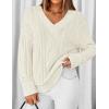 ZESICA Women’s Spring Oversized Sweaters 2026 Casual Long Sleeve V Neck Cable Knit Trendy Pullover Tops(Apricot)