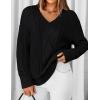 ZESICA Women’s Spring Oversized Sweaters 2026 Casual Long Sleeve V Neck Cable Knit Trendy Pullover Tops(Black)