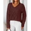 ZESICA Women’s Spring Oversized Sweaters 2026 Casual Long Sleeve V Neck Cable Knit Trendy Pullover Tops(Brown)