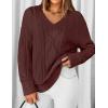 ZESICA Women’s Spring Oversized Sweaters 2026 Casual Long Sleeve V Neck Cable Knit Trendy Pullover Tops(Brown)