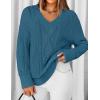 ZESICA Women’s Spring Oversized Sweaters 2026 Casual Long Sleeve V Neck Cable Knit Trendy Pullover Tops(Dustyblue)