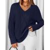 ZESICA Women’s Spring Oversized Sweaters 2026 Casual Long Sleeve V Neck Cable Knit Trendy Pullover Tops(Navy)