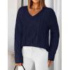 ZESICA Women’s Spring Oversized Sweaters 2026 Casual Long Sleeve V Neck Cable Knit Trendy Pullover Tops(Navy)
