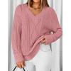 ZESICA Women’s Spring Oversized Sweaters 2026 Casual Long Sleeve V Neck Cable Knit Trendy Pullover Tops(Pink)