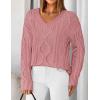 ZESICA Women’s Spring Oversized Sweaters 2026 Casual Long Sleeve V Neck Cable Knit Trendy Pullover Tops(Pink)