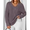 ZESICA Women’s Spring Oversized Sweaters 2026 Casual Long Sleeve V Neck Cable Knit Trendy Pullover Tops(Purple)