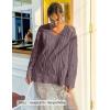ZESICA Women’s Spring Oversized Sweaters 2026 Casual Long Sleeve V Neck Cable Knit Trendy Pullover Tops(Purple)