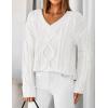 ZESICA Women’s Spring Oversized Sweaters 2026 Casual Long Sleeve V Neck Cable Knit Trendy Pullover Tops(White)