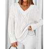 ZESICA Women’s Spring Oversized Sweaters 2026 Casual Long Sleeve V Neck Cable Knit Trendy Pullover Tops(White)