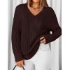 ZESICA Women’s Spring Oversized Sweaters 2026 Casual Long Sleeve V Neck Cable Knit Trendy Pullover Tops(Wine)
