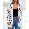 ZESICA Women’s Spring Winter Long Sleeves Open Front Leopard Print Knitted Sweater Cardigan Coat Outwear(A White)