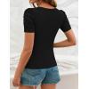 ZESICA Women’s Square Neck Puff Sleeve Tops 2026 Summer Ribbed Fitted Casual Work Business Basic T Shirts(Black)