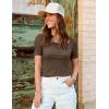 ZESICA Women’s Square Neck Puff Sleeve Tops 2026 Summer Ribbed Fitted Casual Work Business Basic T Shirts(Brown)