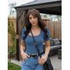 ZESICA Women’s Square Neck Puff Sleeve Tops 2026 Summer Ribbed Fitted Casual Work Business Basic T Shirts(Dustyblue)