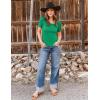 ZESICA Women’s Square Neck Puff Sleeve Tops 2026 Summer Ribbed Fitted Casual Work Business Basic T Shirts(Green)