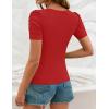 ZESICA Women’s Square Neck Puff Sleeve Tops 2026 Summer Ribbed Fitted Casual Work Business Basic T Shirts(Red)