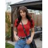 ZESICA Women’s Square Neck Puff Sleeve Tops 2026 Summer Ribbed Fitted Casual Work Business Basic T Shirts(Red)
