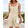 ZESICA Womens Summer 2 Piece Short Sets 2026 Suit Vest Tops Matching Set Business Casual Dressy Outfits(Apricot)