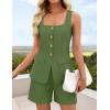 ZESICA Womens Summer 2 Piece Short Sets 2026 Suit Vest Tops Matching Set Business Casual Dressy Outfits(Green)