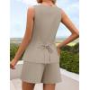 ZESICA Womens Summer 2 Piece Short Sets 2026 Suit Vest Tops Matching Set Business Casual Dressy Outfits(Greykhaki)