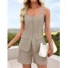 ZESICA Womens Summer 2 Piece Short Sets 2026 Suit Vest Tops Matching Set Business Casual Dressy Outfits(Greykhaki)