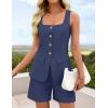 ZESICA Womens Summer 2 Piece Short Sets 2026 Suit Vest Tops Matching Set Business Casual Dressy Outfits(Navy)