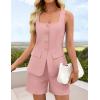 ZESICA Womens Summer 2 Piece Short Sets 2026 Suit Vest Tops Matching Set Business Casual Dressy Outfits(Pink)