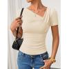 ZESICA Womens Summer Asymmetrical T Shirts Ruched Fitted Short Sleeve Y2K Going Out Tops 2026 Spring Fashion Vacation Outfits(Apricot)