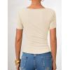 ZESICA Womens Summer Asymmetrical T Shirts Ruched Fitted Short Sleeve Y2K Going Out Tops 2026 Spring Fashion Vacation Outfits(Apricot)