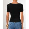 ZESICA Womens Summer Asymmetrical T Shirts Ruched Fitted Short Sleeve Y2K Going Out Tops 2026 Spring Fashion Vacation Outfits(Black)