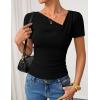 ZESICA Womens Summer Asymmetrical T Shirts Ruched Fitted Short Sleeve Y2K Going Out Tops 2026 Spring Fashion Vacation Outfits(Black)