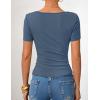 ZESICA Womens Summer Asymmetrical T Shirts Ruched Fitted Short Sleeve Y2K Going Out Tops 2026 Spring Fashion Vacation Outfits(Dusty Blue)