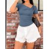 ZESICA Womens Summer Asymmetrical T Shirts Ruched Fitted Short Sleeve Y2K Going Out Tops 2026 Spring Fashion Vacation Outfits(Dusty Blue)