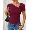 ZESICA Womens Summer Asymmetrical T Shirts Ruched Fitted Short Sleeve Y2K Going Out Tops 2026 Spring Fashion Vacation Outfits(Wine)