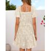 ZESICA Women’s Summer Boho Floral Mini Dress 2026 Casual Short Sleeve Square Neck Swing Beach Vacation Sundress(Apricot)