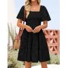 ZESICA Women’s Summer Boho Floral Mini Dress 2026 Casual Short Sleeve Square Neck Swing Beach Vacation Sundress(Black)