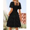 ZESICA Women’s Summer Boho Floral Mini Dress 2026 Casual Short Sleeve Square Neck Swing Beach Vacation Sundress(Black)