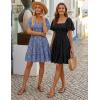 ZESICA Women’s Summer Boho Floral Mini Dress 2026 Casual Short Sleeve Square Neck Swing Beach Vacation Sundress(Black)