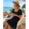 ZESICA Women’s Summer Boho Floral Mini Dress 2026 Casual Short Sleeve Square Neck Swing Beach Vacation Sundress(Black)