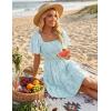 ZESICA Women’s Summer Boho Floral Mini Dress 2026 Casual Short Sleeve Square Neck Swing Beach Vacation Sundress(Blue)