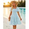 ZESICA Women’s Summer Boho Floral Mini Dress 2026 Casual Short Sleeve Square Neck Swing Beach Vacation Sundress(Blue)