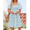 ZESICA Women’s Summer Boho Floral Mini Dress 2026 Casual Short Sleeve Square Neck Swing Beach Vacation Sundress(Blue)