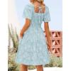 ZESICA Women’s Summer Boho Floral Mini Dress 2026 Casual Short Sleeve Square Neck Swing Beach Vacation Sundress(Blue)