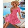 ZESICA Women’s Summer Boho Floral Mini Dress 2026 Casual Short Sleeve Square Neck Swing Beach Vacation Sundress(Hot Pink)