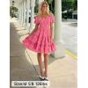 ZESICA Women’s Summer Boho Floral Mini Dress 2026 Casual Short Sleeve Square Neck Swing Beach Vacation Sundress(Hot Pink)