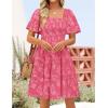 ZESICA Women’s Summer Boho Floral Mini Dress 2026 Casual Short Sleeve Square Neck Swing Beach Vacation Sundress(Hot Pink)