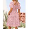 ZESICA Women’s Summer Boho Floral Mini Dress 2026 Casual Short Sleeve Square Neck Swing Beach Vacation Sundress(Pink)