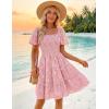 ZESICA Women’s Summer Boho Floral Mini Dress 2026 Casual Short Sleeve Square Neck Swing Beach Vacation Sundress(Pink)